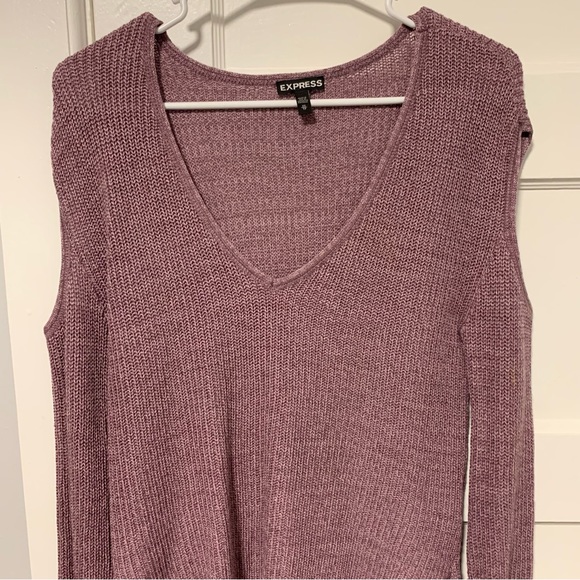 Express Cold Shoulder V-neck Bell Sleeve Sweater, Size XS, Color Purple - Picture 10 of 14